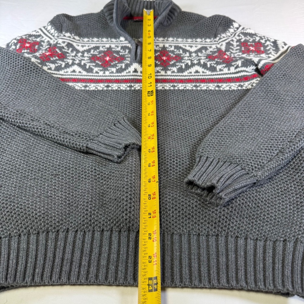 1/4 Zip Fair Isle Snowflake Nordic Sweater Men's Size Small Gray Mock Neck Izod - Picture 5 of 6